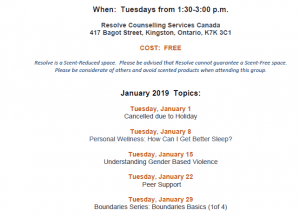 Women Supporting Women monthly schedule – January