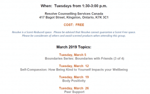Women Supporting Women monthly schedule – March 2019