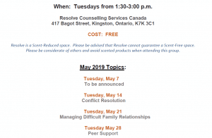 Women Supporting Women monthly schedule for May 2019